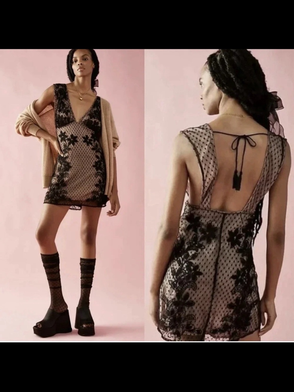 Free people Sheer Black Lace Overlay Mini Dress